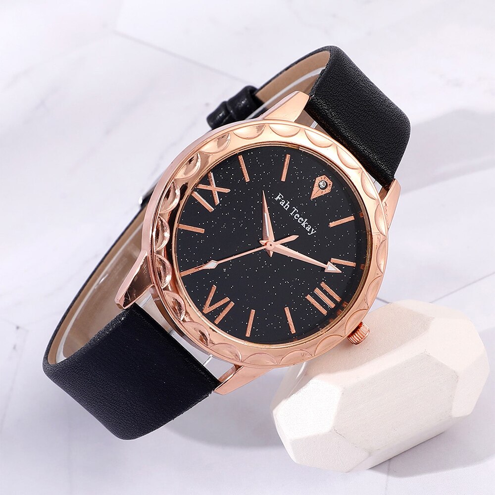 2 Stuks Set Dames Horloge Set Fashion Sterrenhemel Dial Armband Womens Lederen Band Quartz Meisjes Horloge Montre Femme
