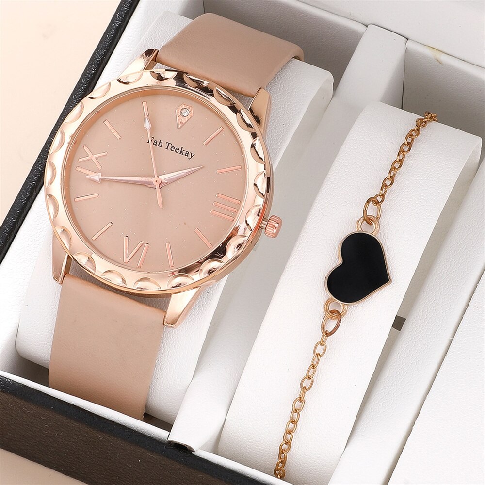 2 Stuks Set Dames Horloge Set Fashion Sterrenhemel Dial Armband Womens Lederen Band Quartz Meisjes Horloge Montre Femme