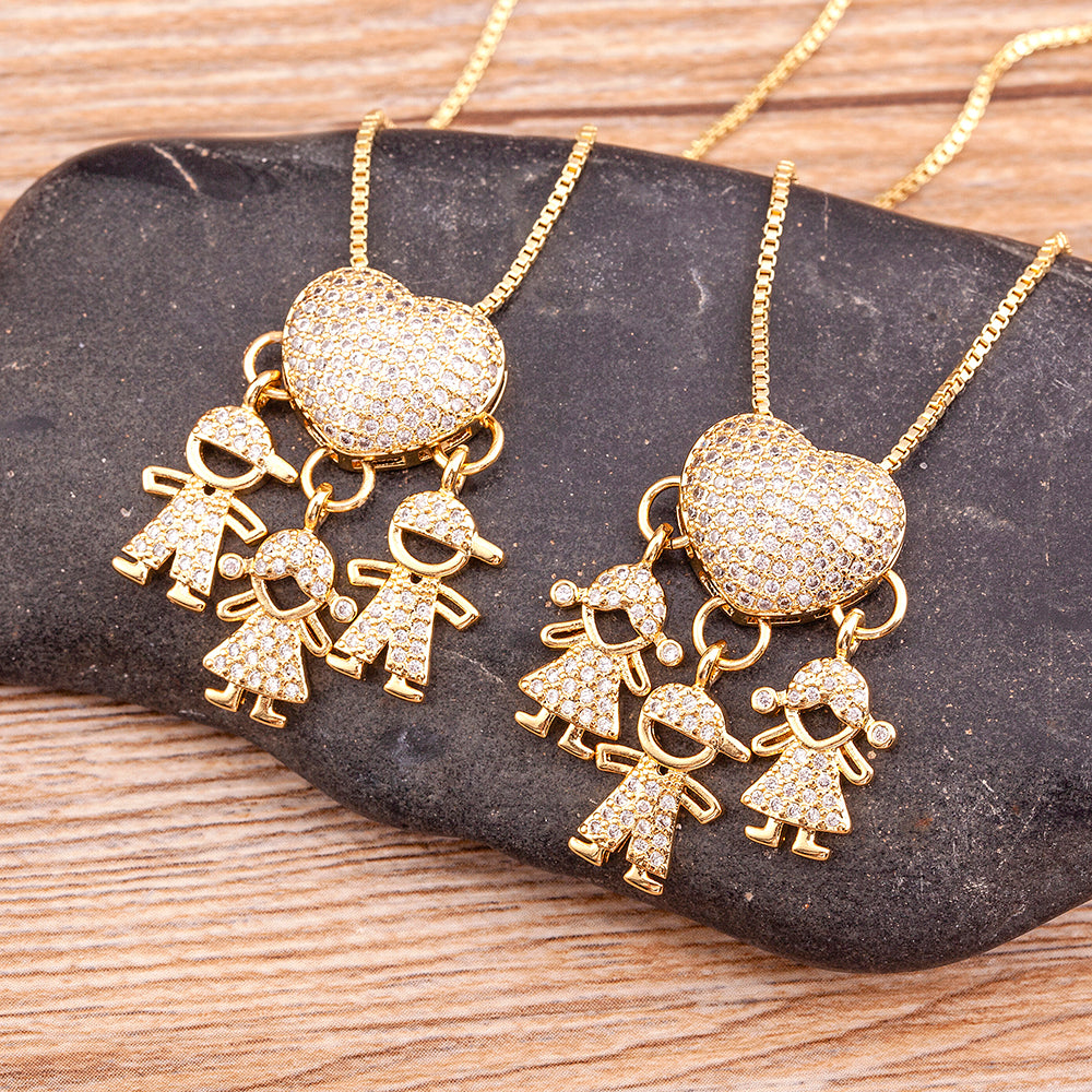 Liefdes Hart Ketting | Vergulde Zirkonia Familie Hanger voor Moeders en Dochters