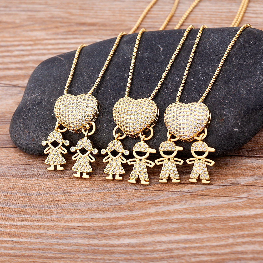 Liefdes Hart Ketting | Vergulde Zirkonia Familie Hanger voor Moeders en Dochters
